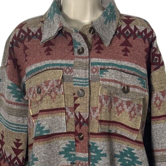 La Miel Southwest Aztec Print Button Front Shacket Size S - Picture 12 of 14